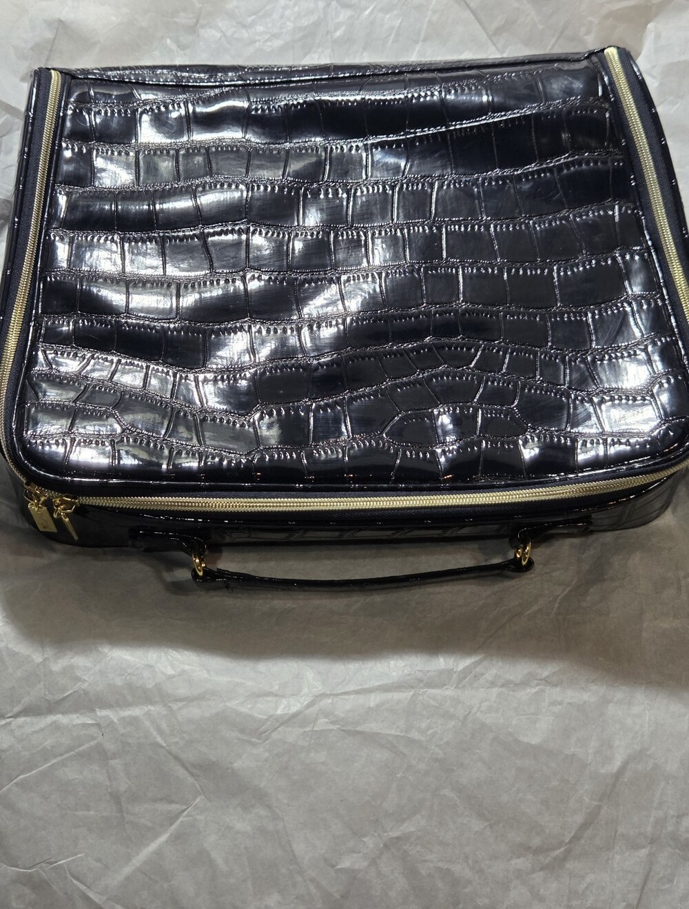Estee Lauder Black Croc-Embossed Toiletry Bag with Gold Hardware NWOT